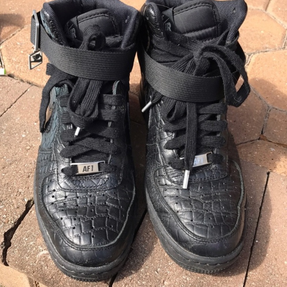 Nike Black AF1 Croc-Embossed High Top Wedge Sneakers